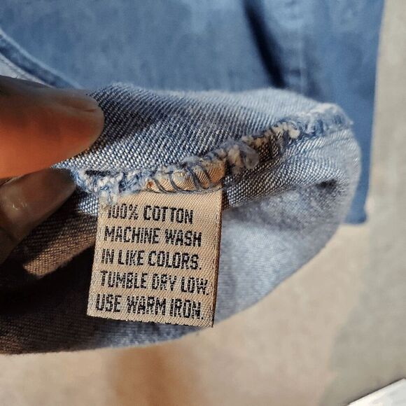 Vtg 1250 North Shirt Mens Large Blue Denim U.S. Army Amwrican Flag Button Down - Picture 5 of 10